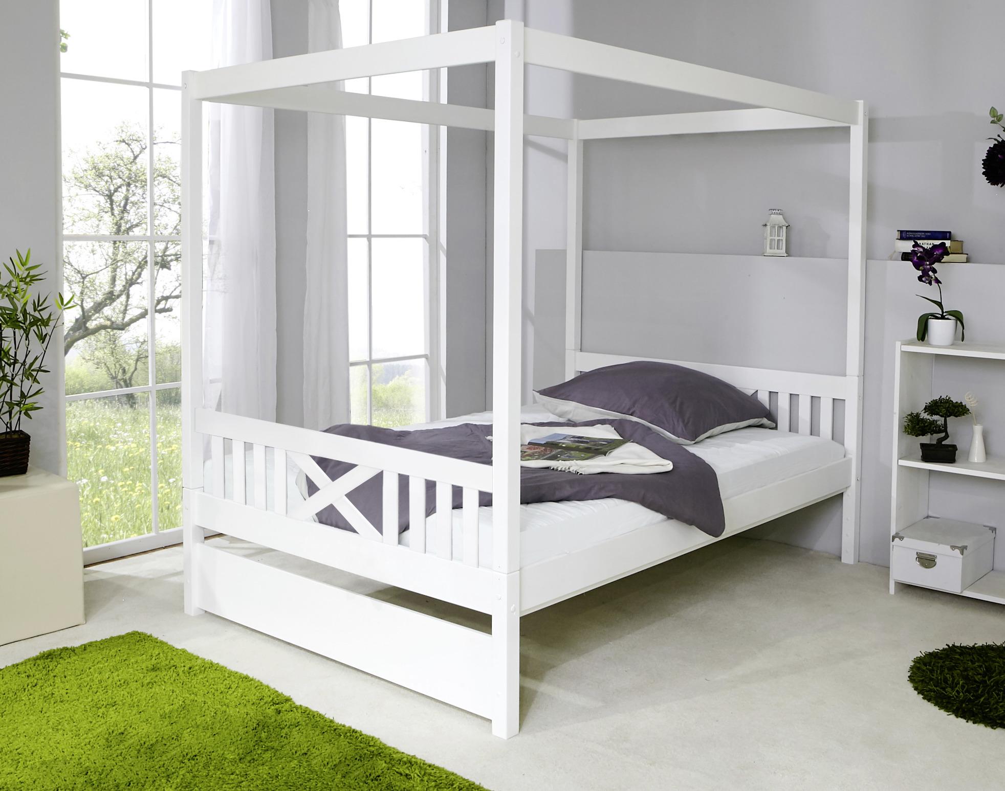 Posteľ s nebesami LINO biela - biela, Modern, drevo (140/200cm) - MID.YOU