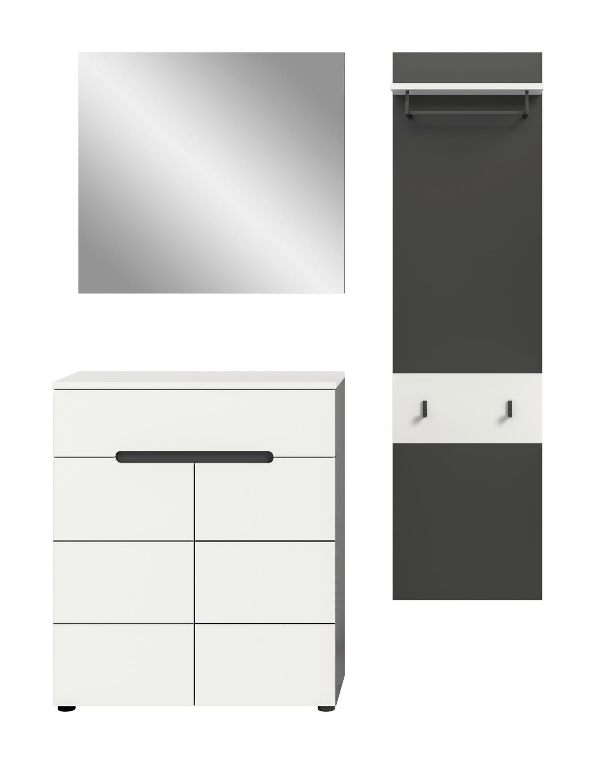 Garderobe Canu 3-Teilig Grau/Weiß B: 140 cm - Weiß, Design, Holzwerkstoff (140/190/37cm) - Livetastic