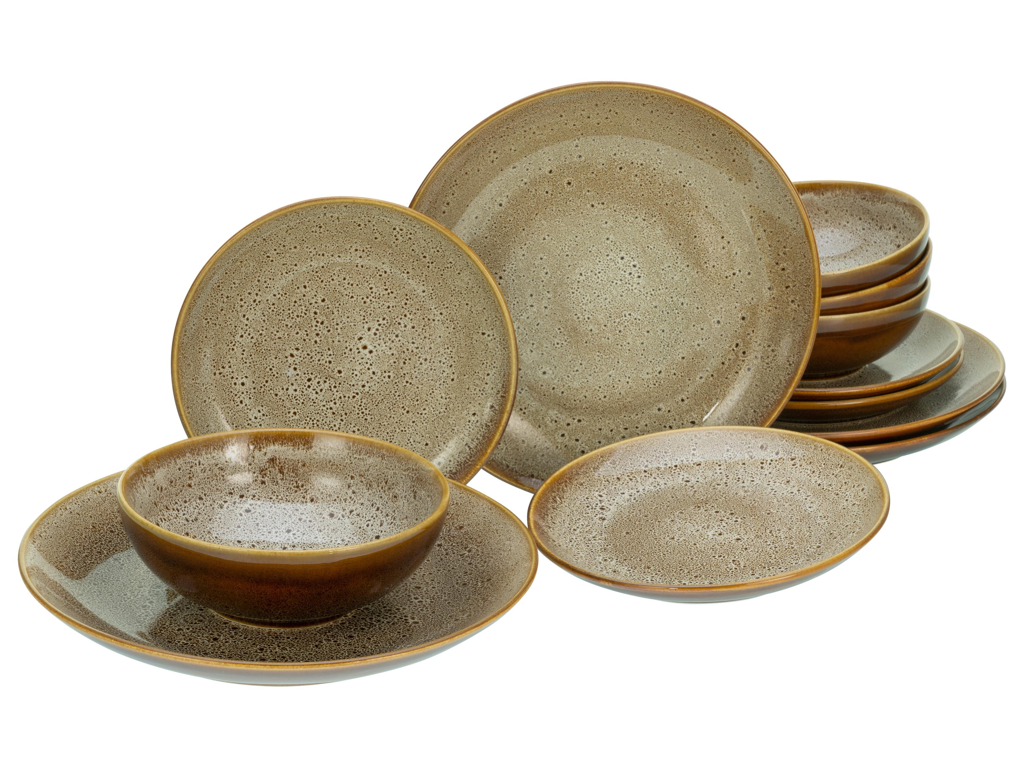 Tafelservice Keramik 4 Personen Geschirr Set - Cognac, Keramik - Creatable