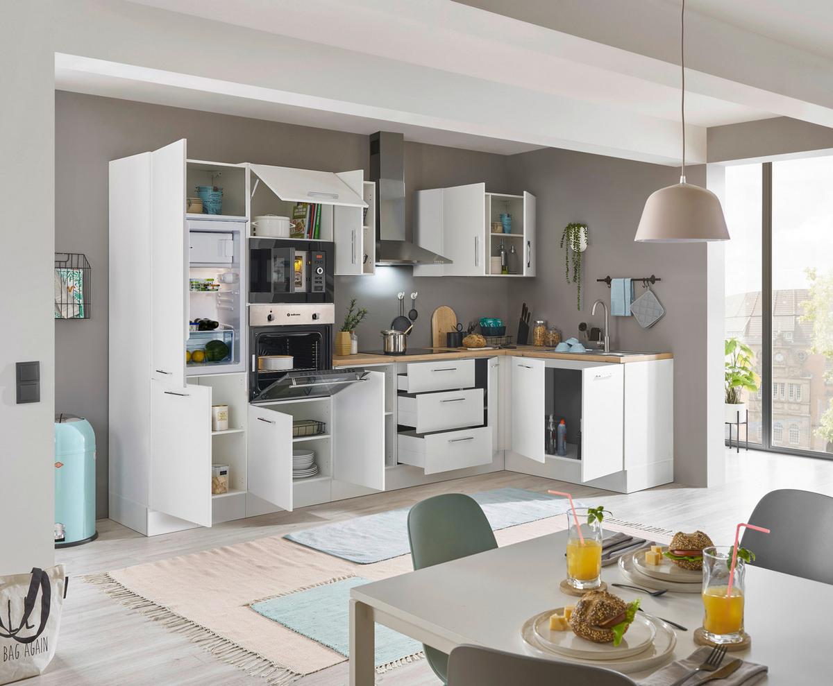 Eckküche Turin Weiss/Eiche Dekor 330x165 cm - Weiß/Eiche Artisan, Basics, Holzwerkstoff (330/165cm) - MID.YOU