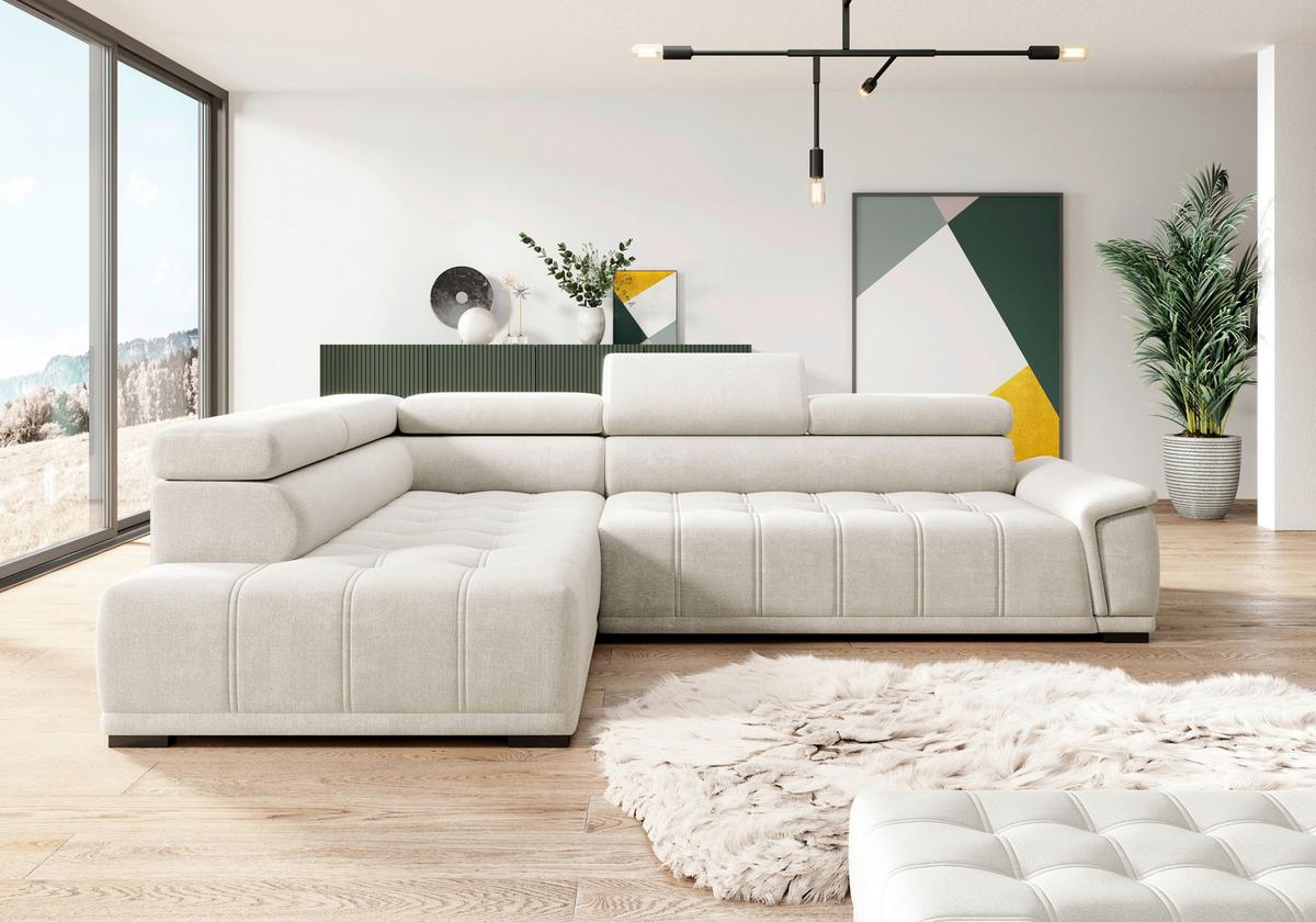 Rohová sedačka GRINALDI, ľavá, piesková - čierna/piesková, Modern, textil/plast (106/283cm) - Premium Living