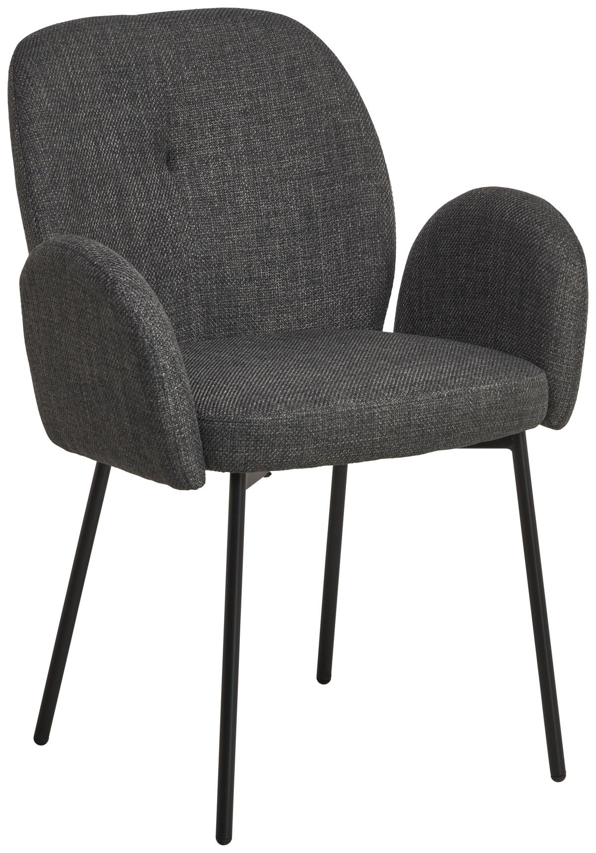 Armlehnstuhl Pauline Leinenoptik Grau, B: 62 cm - Schwarz/Grau, KONVENTIONELL, Holz/Textil (62/85/64cm) - MID.YOU