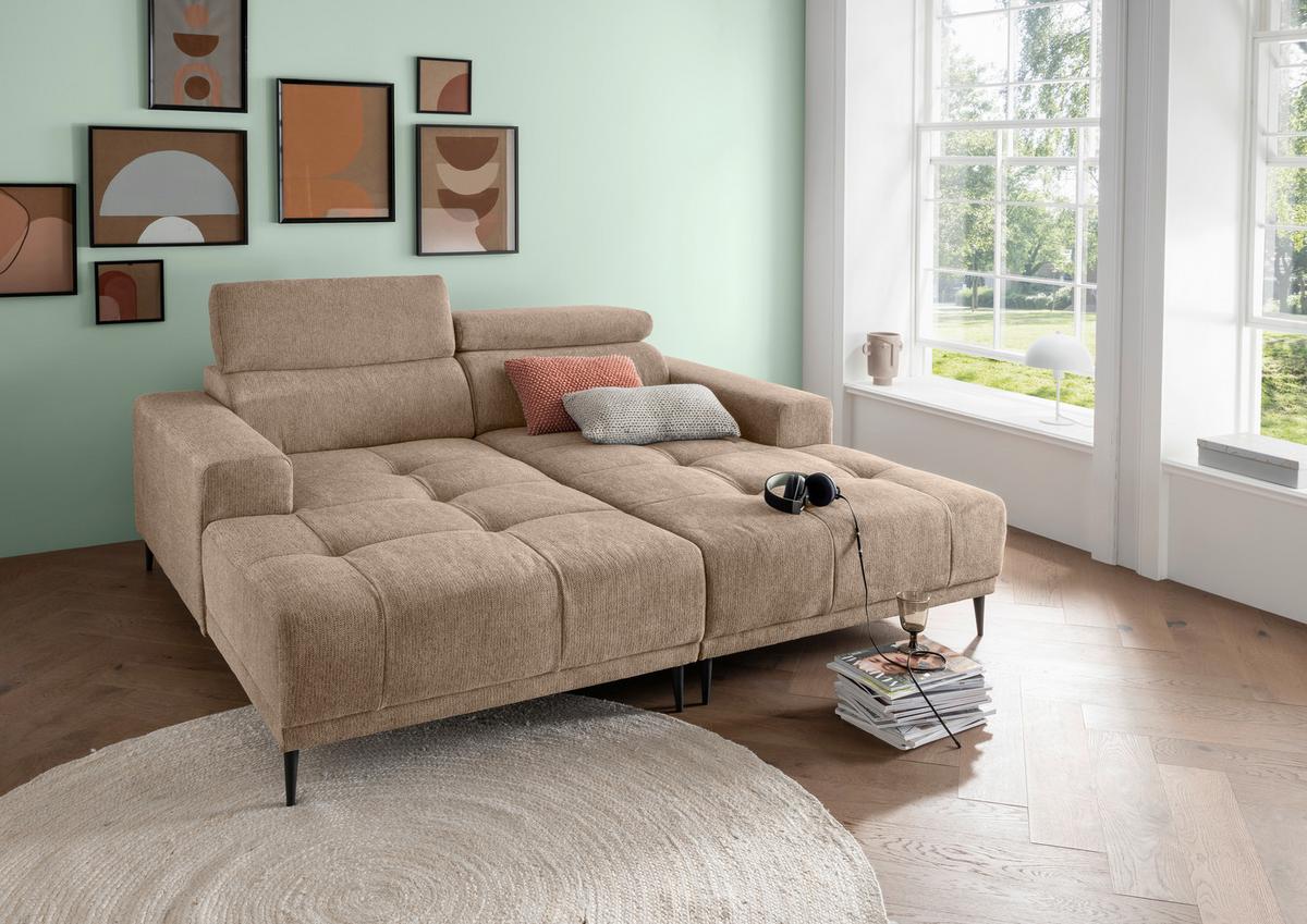 Ecksofa Intera Hellbraun S: 200x188 Cm - Hellbraun/Schwarz, KONVENTIONELL, Textil (200/188cm) - Livetastic