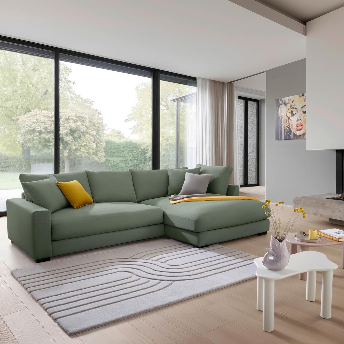 Rohová sedačka PEDRO, pravá, světle zelená - černá/světle zelená, Moderní, textil/plast (300/190cm) - Mömax