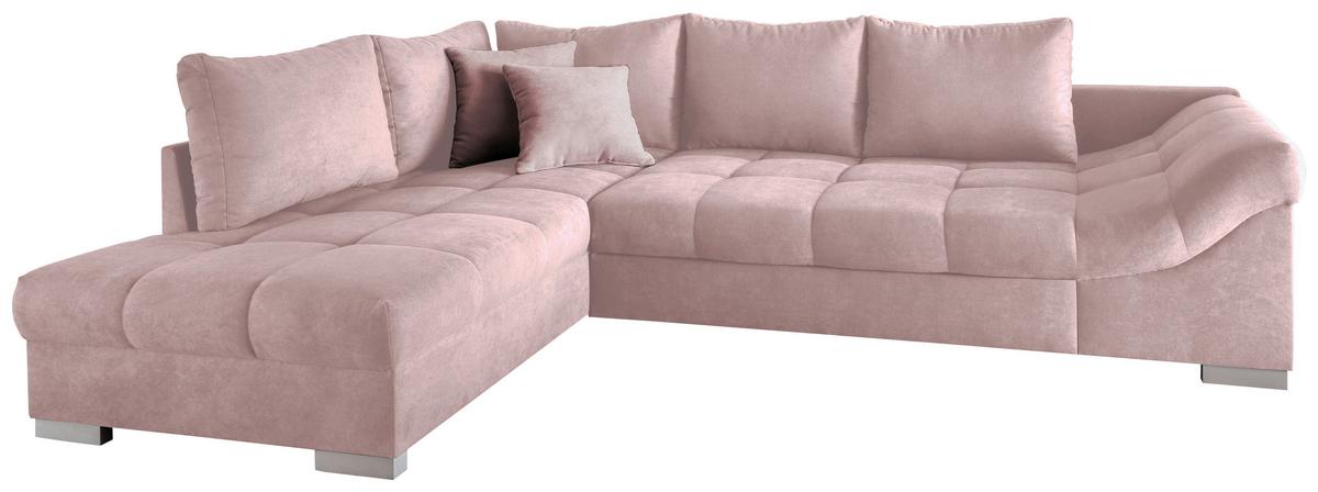 Eckschlafsofa Alvito Rosa S: 202/298 cm - Silberfarben/Rosa, Design, Textil (202/298cm) - MID.YOU