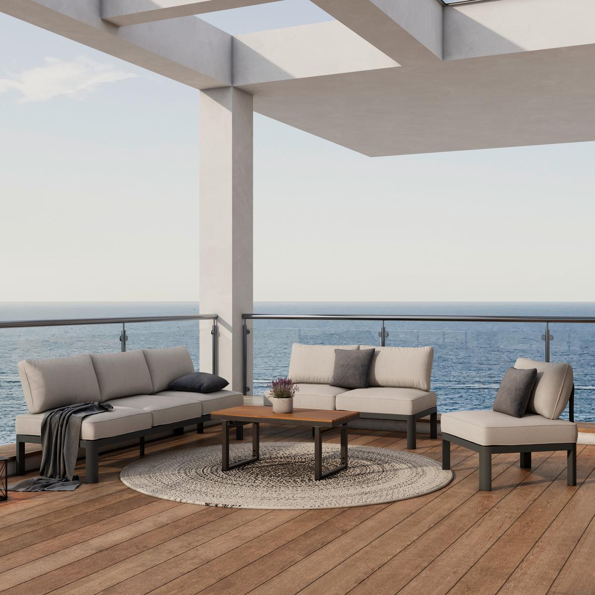 Loungegarnitur 4-Tlg Bordeaux Metall/Kunststoff mit Kissen - Dunkelgrau/Beige, MODERN, Kunststoff/Textil (300/222cm) - Beldano