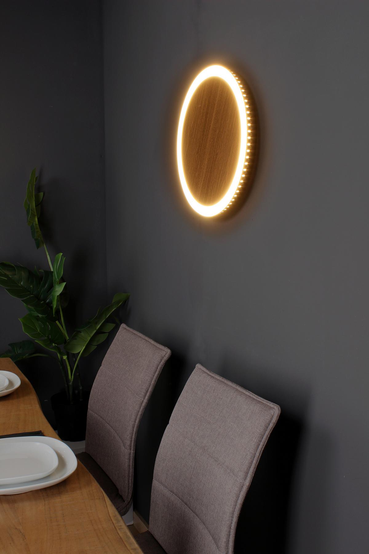 LED-Deckenleuchte Moon Ø 40 cm Mit 3 Helligkeitsstufen - Eichefarben/Schwarz, Design, Metall (40/4,1cm)