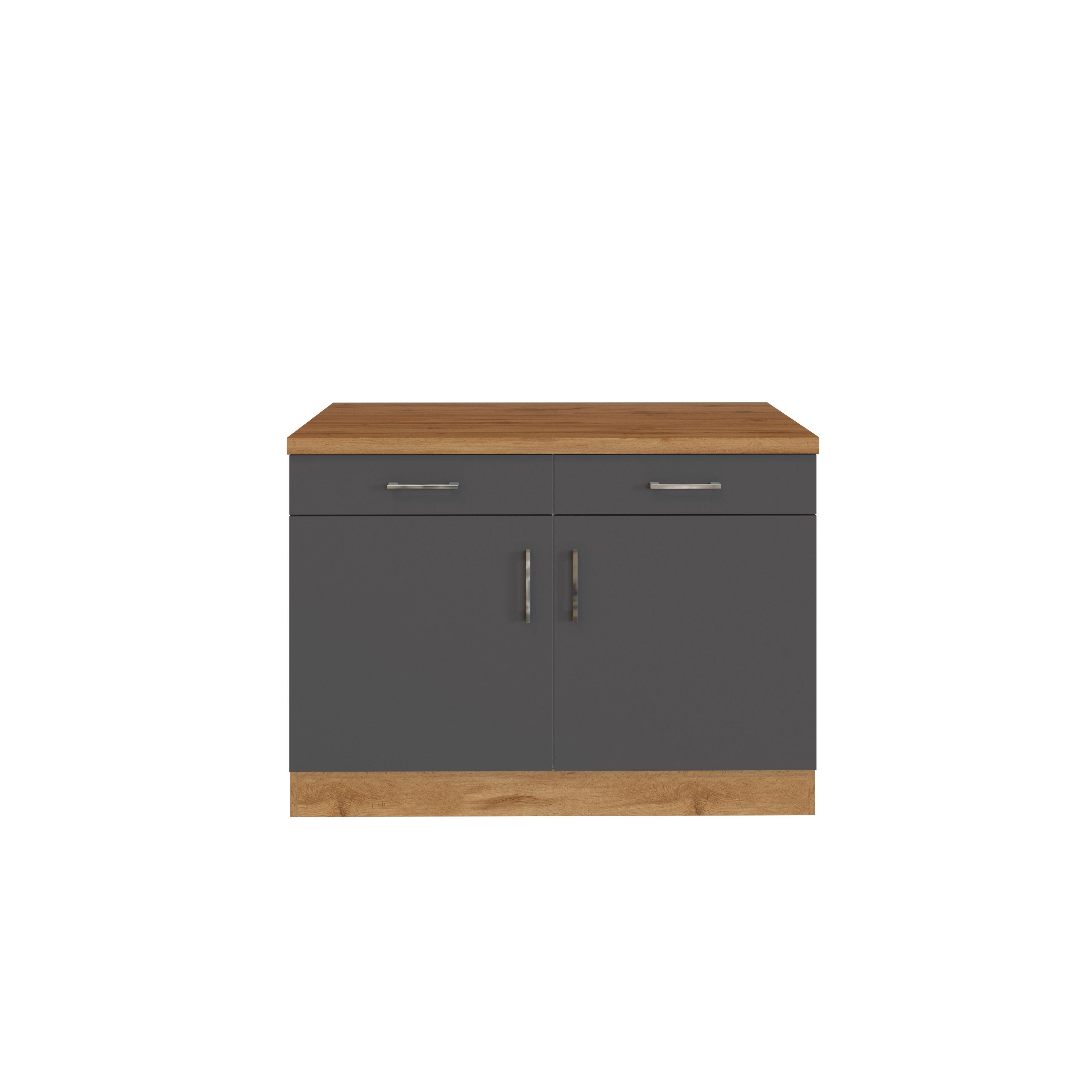Küchenunterschrank B: 100 cm Anthrazit/Eiche Dekor + Laden - Anthrazit, MODERN, Holzwerkstoff (100/85/60cm) - Held