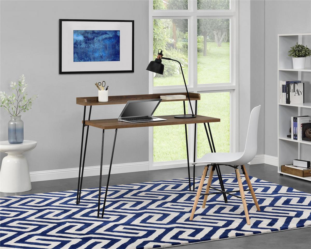 Schreibtisch Haven Walnussfarben B: 60 cm - Walnussfarben/Schwarz, Design, Papier/Holzwerkstoff (112/60/89cm) - MID.YOU