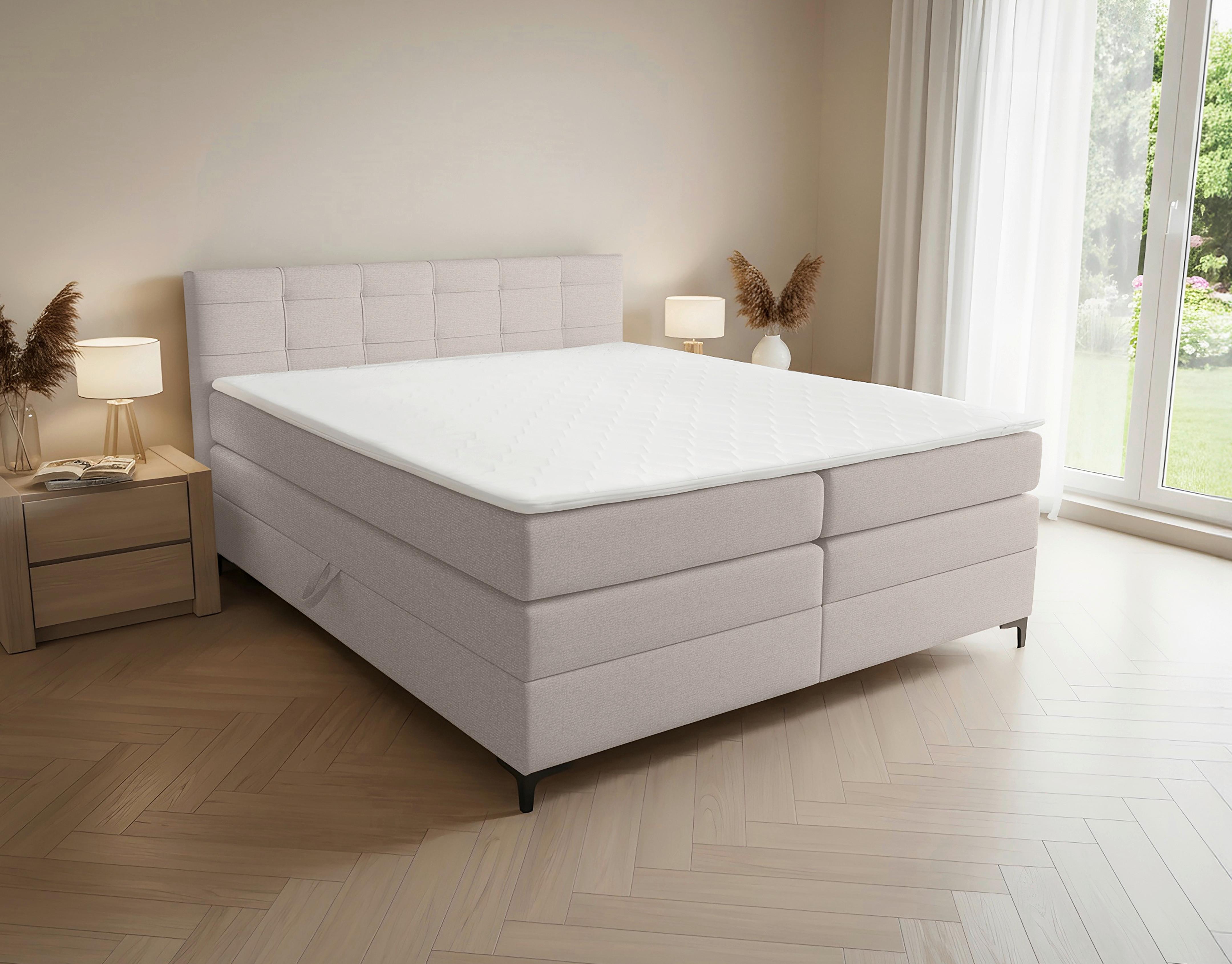 Boxspringbett Mitto mit Topper 140x200 cm - Lavagrau/Schwarz, KONVENTIONELL, Textil/Metall (140/200cm)