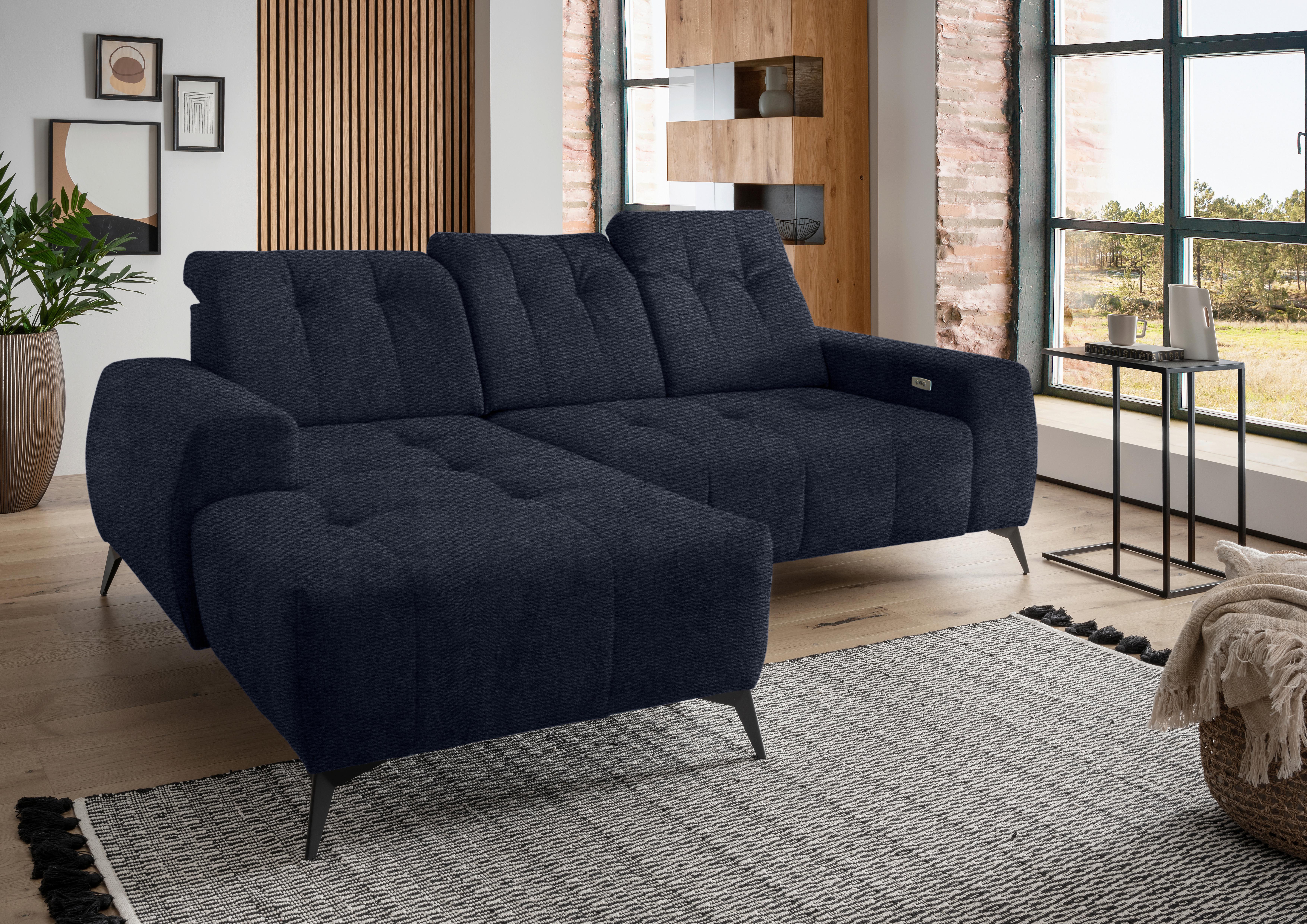 Ecksofa mit USB Anschluss Sano, Dunkelblau, S:180x258 cm - Schwarz/Dunkelblau, MODERN, Textil (180/258cm) - Livetastic