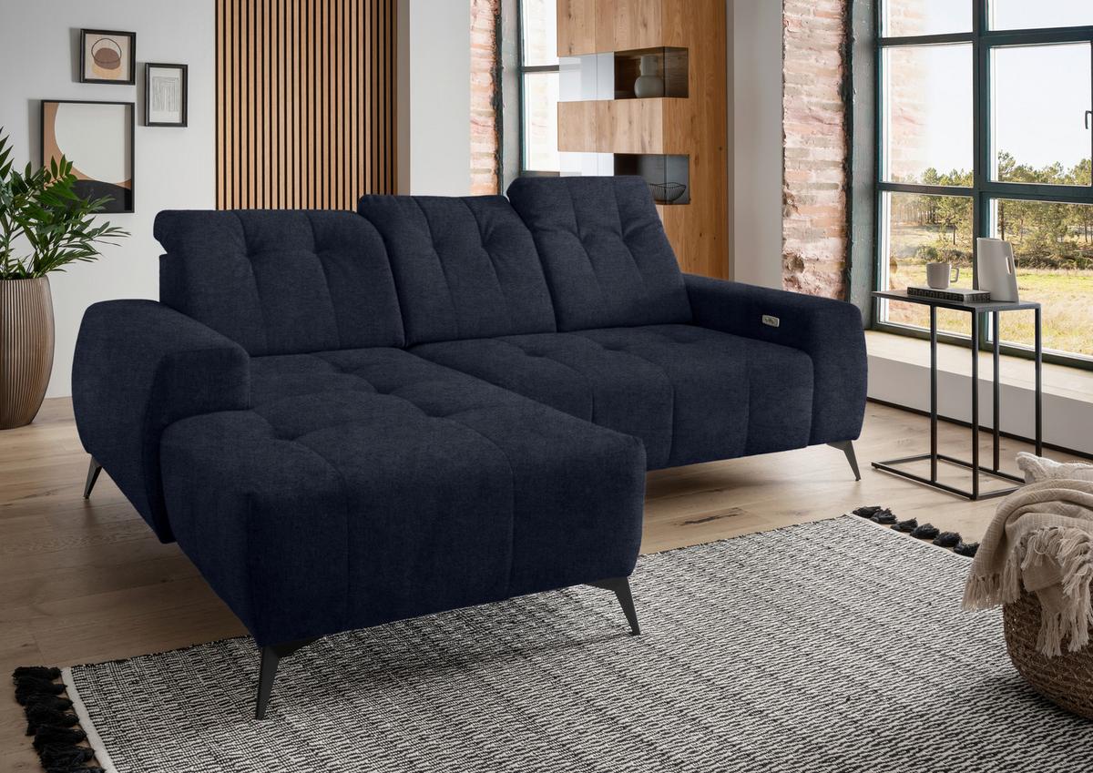 Ecksofa Mit Usb Anschluss Sano, Dunkelblau, S:180x258 Cm - Schwarz/Dunkelblau, MODERN, Textil (180/258cm) - Livetastic