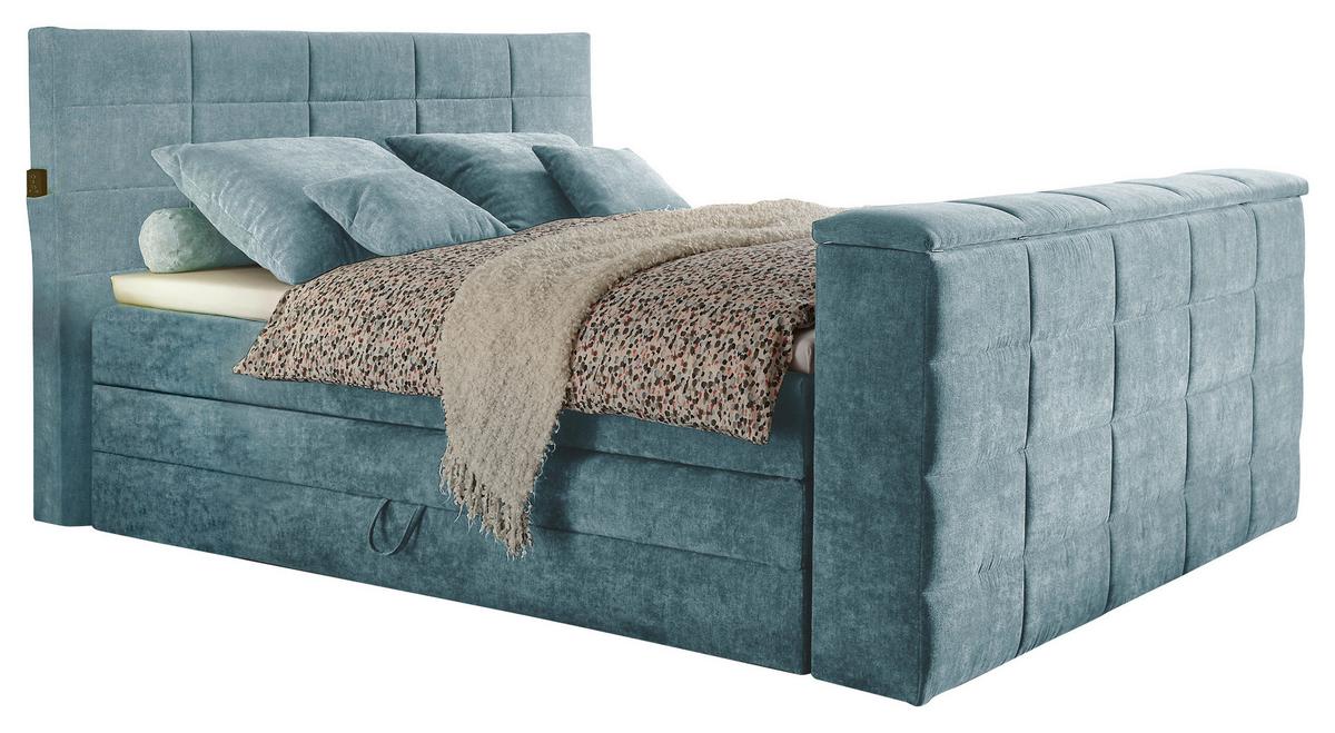Boxspringbett Mit Bettkasten 180x200 Cm Denver - Blau, KONVENTIONELL, Textil (180/200cm) - Carryhome