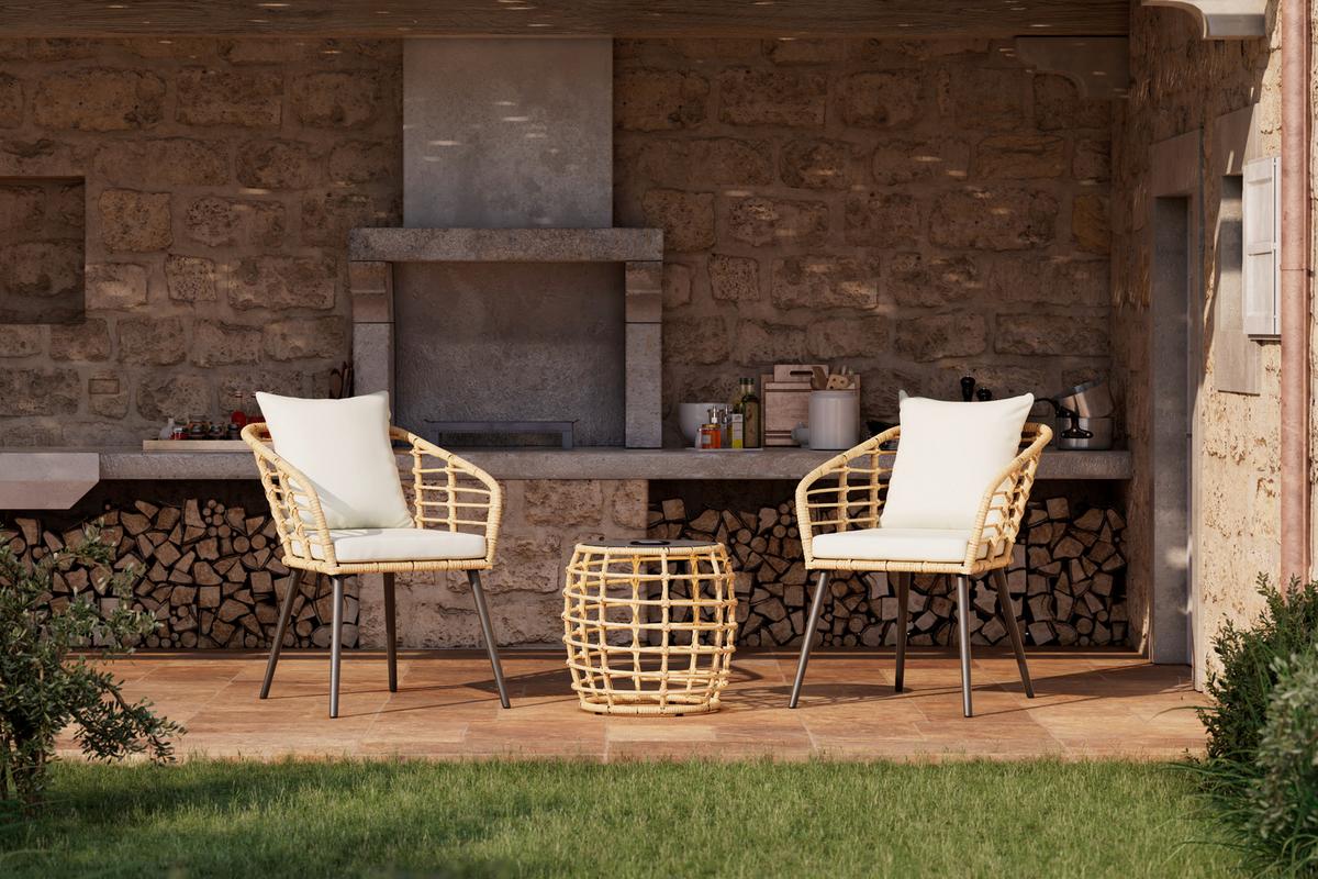 Balkonmöbel Set Sun Metall/ Kunststoff mit Kissen - Beige/Schwarz, MODERN, Glas/Kunststoff (56/72/66cm) - Beldano