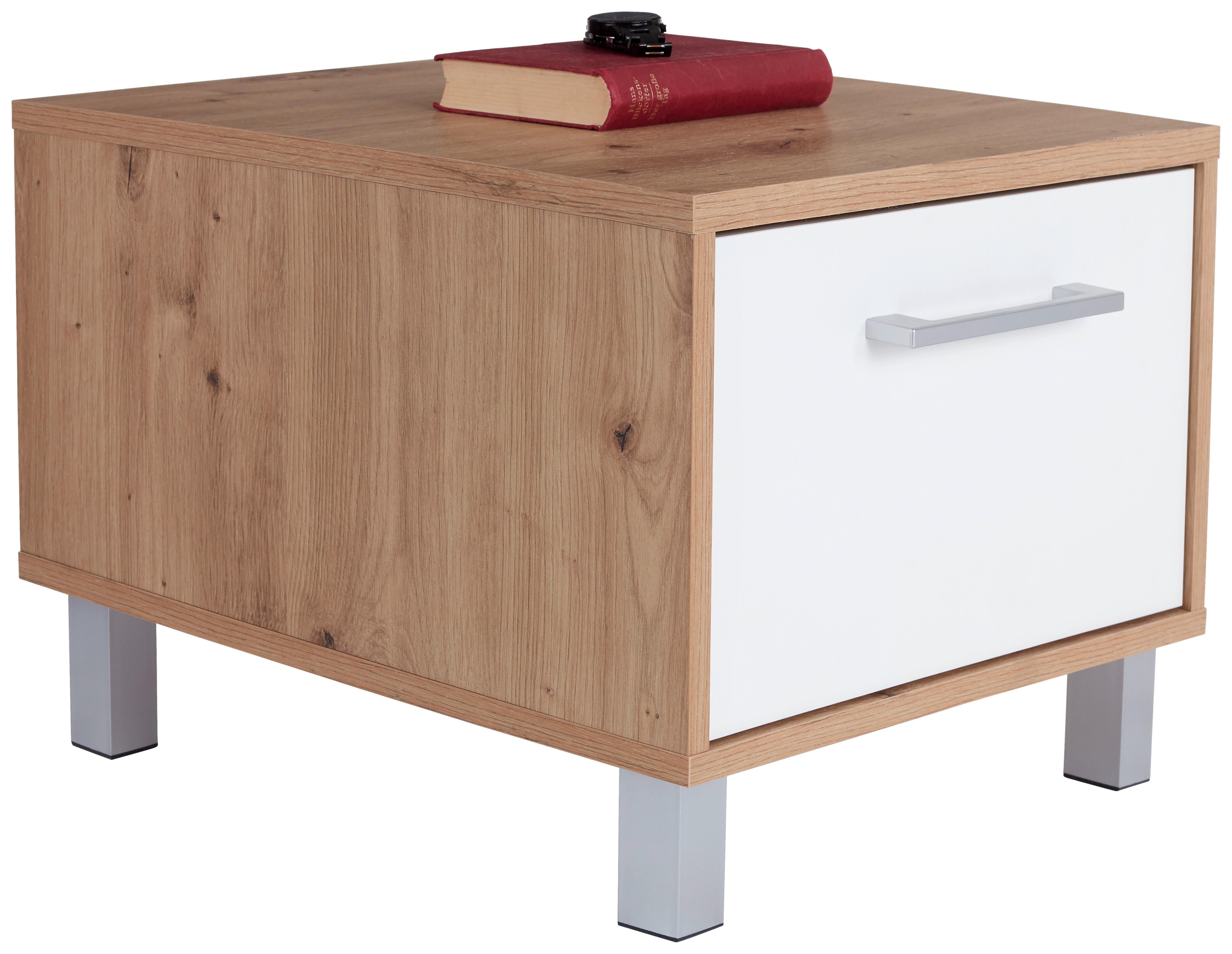 Nachtkästchen Eiche Dekor/Weiß H: 37 cm Box - Eichefarben/Alufarben, MODERN, Holzwerkstoff (50/37/50cm) - Ondega