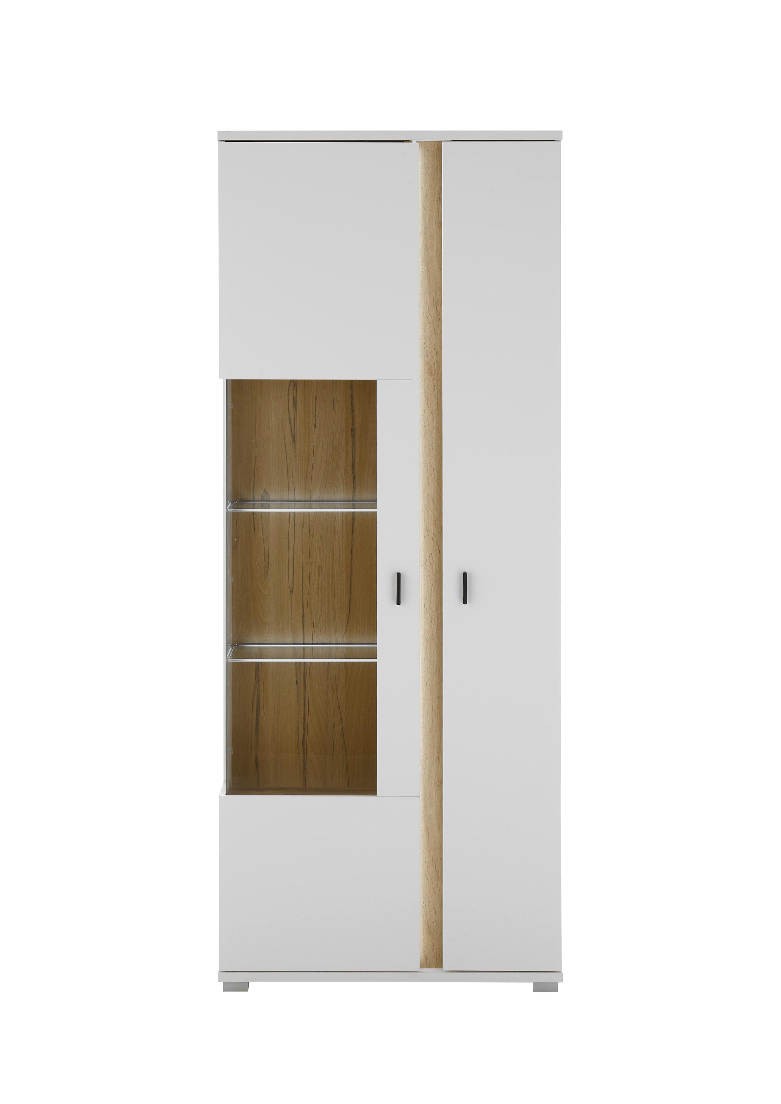 Vitrine Long Island Weiß/eiche Wotan B: 80 Cm - Silberfarben/Eiche Wotan, Design, Glas/Holzwerkstoff (80/200/35cm) - MID.YOU