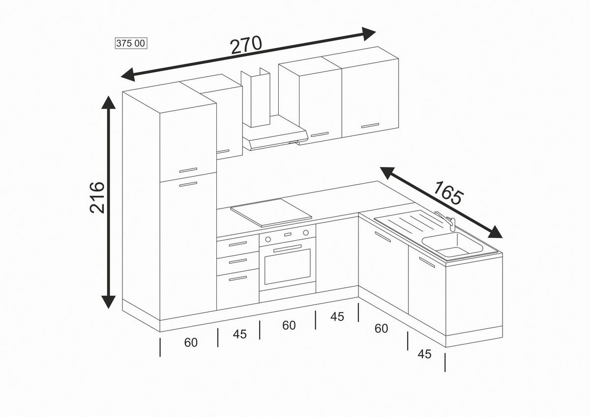 Eckküche Calliope Mit Kühlschrank 270x165 Cm - Eukalyptusholzfarben/Alufarben, LIFESTYLE, Holzwerkstoff/Kunststoff (270/165cm) - MID.YOU