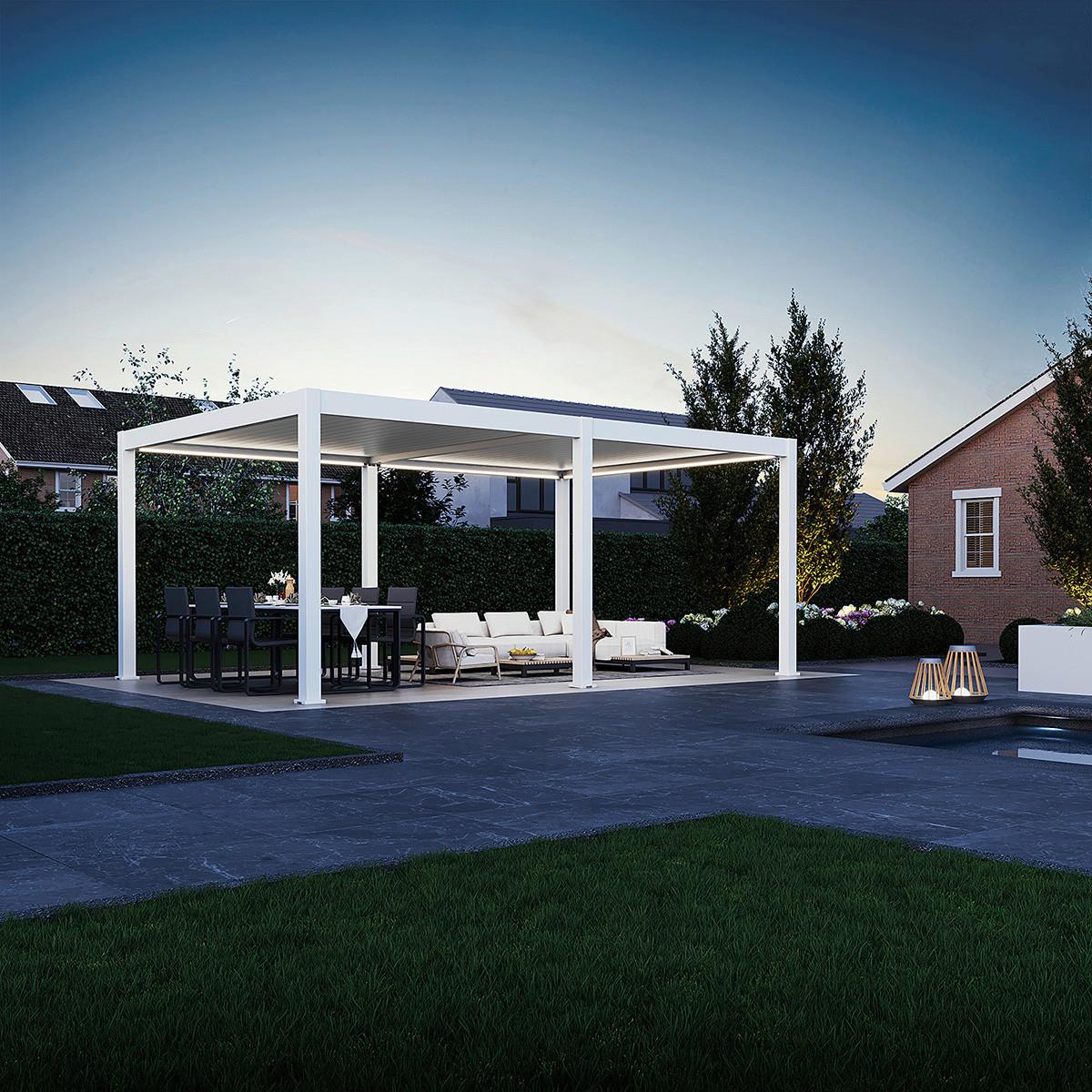 Pergola Deluxe Plus 600x255x 400cm Wetterfest, Elektrisch - Weiß, Basics, Metall (600/255/400cm) - Gardenson