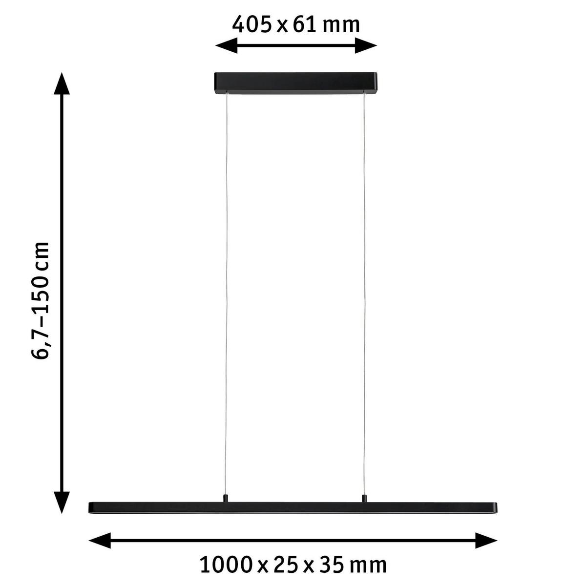 Led-hängeleuchte Lento H: 150 Cm Höhenverstellbar - Schwarz, Design, Kunststoff/Metall (100/150cm) - Paulmann