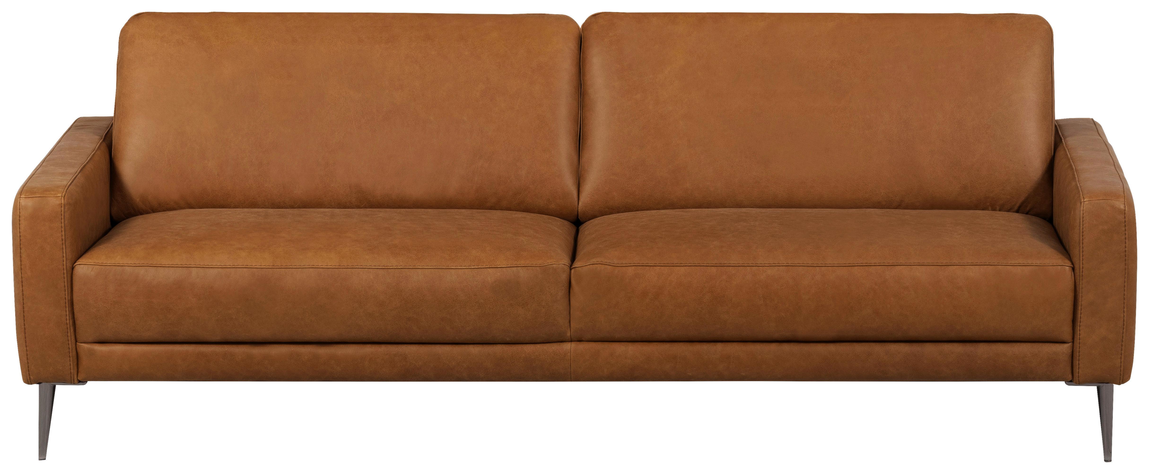3,5-SITZER Spring, Cognac B: 207 cm - Cognac/Schwarzchrom, Design, Leder (207/85/92cm) - P & B