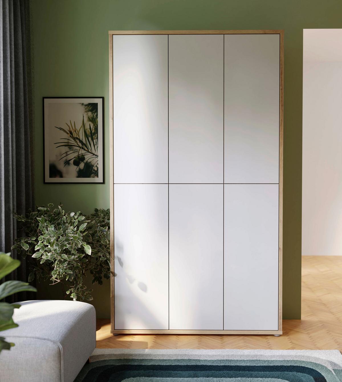 Skriňa na topánky, sivá/dub artisan, š: 109,2cm - sivá/svetlosivá, Modern, kompozitné drevo/plast (109,2/191,9/34,9cm)