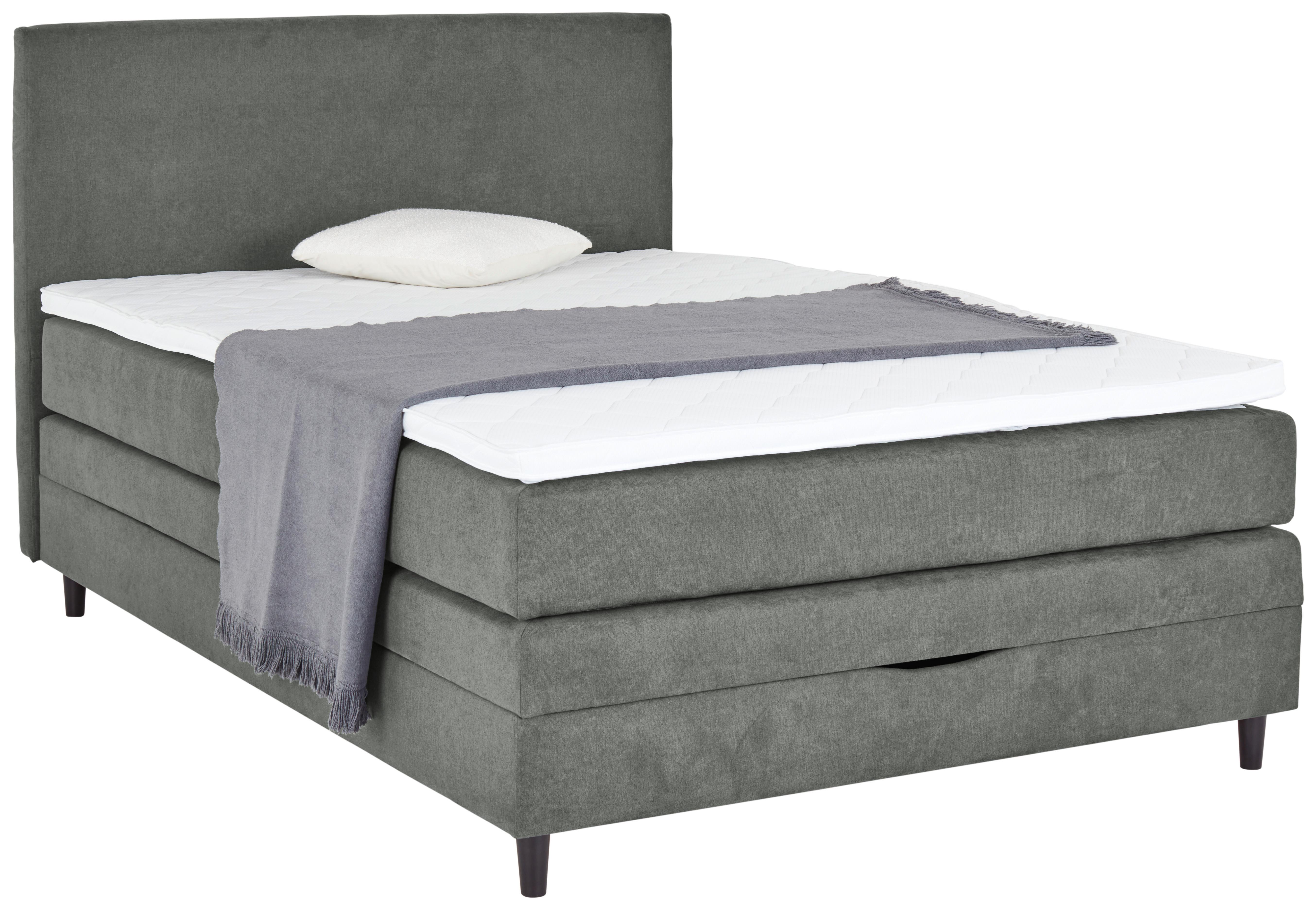 Boxspringbett Mit Topper & Bettkasten 140x200 Kleopatra - Dunkelgrau, KONVENTIONELL, Holz/Holzwerkstoff (140/200cm) - Ondega
