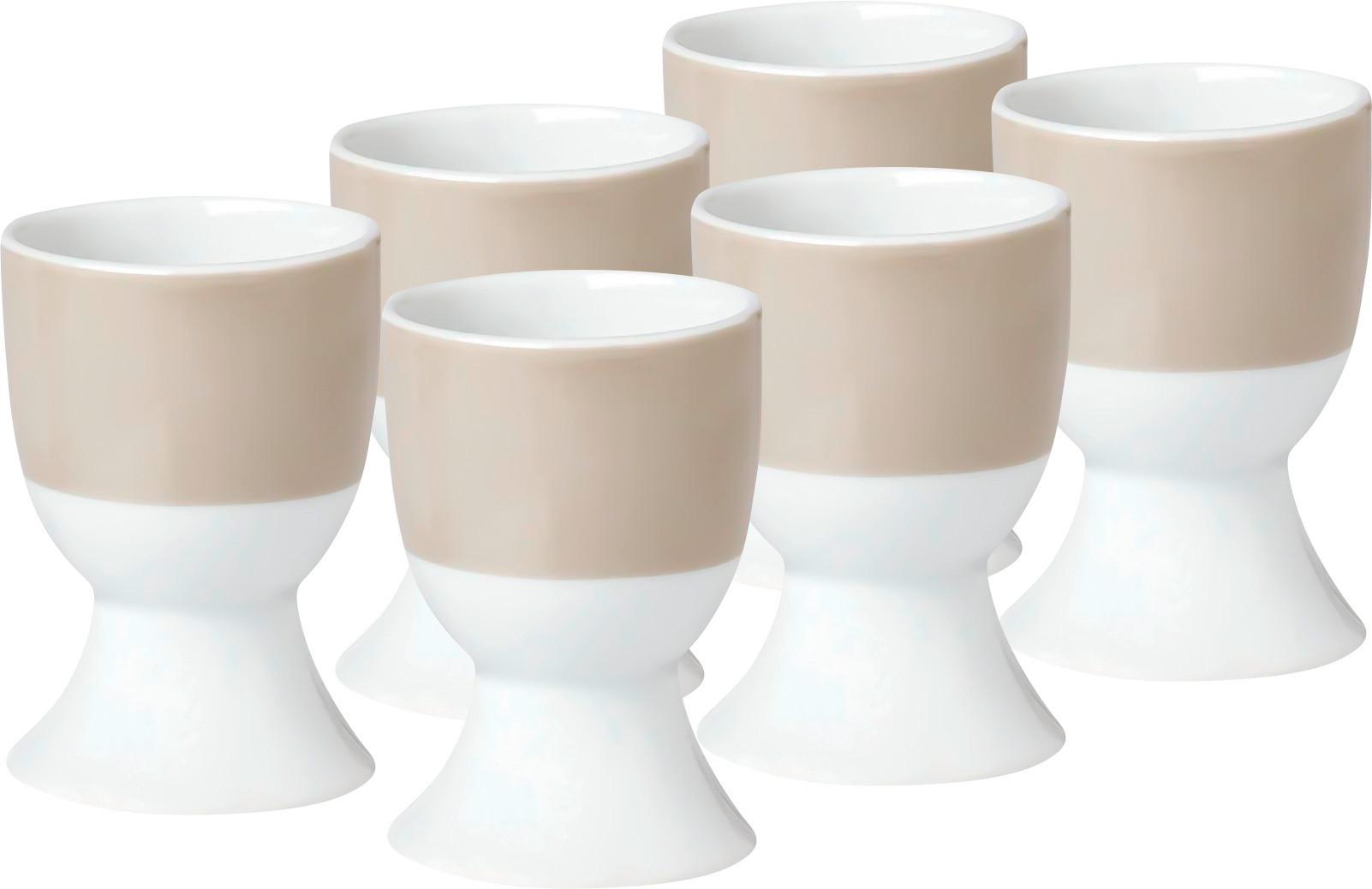 Eierbecherset Weiß Taupe 6-teilig D: 4,5 cm - Taupe/Weiß, Basics, Keramik (4,5/6,5cm) - Van Well