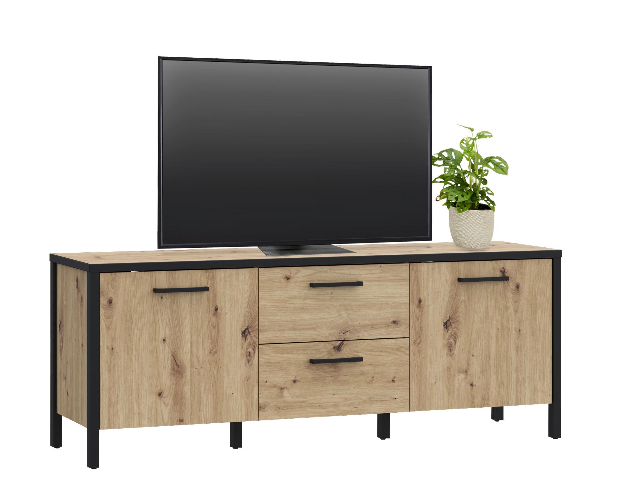 TV komoda Kirikus, š: 140cm - černá/dub artisan, Lifestyle, kompozitní dřevo (139,8/54,3/40,2cm) - Mömax
