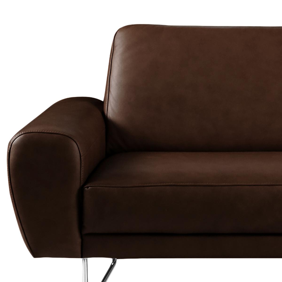 2-Sitzer-Sofa Spring Dunkelbraun Chrom B: 177 cm - Chromfarben/Dunkelbraun, Design, Leder (177/85/92cm) - Livetastic