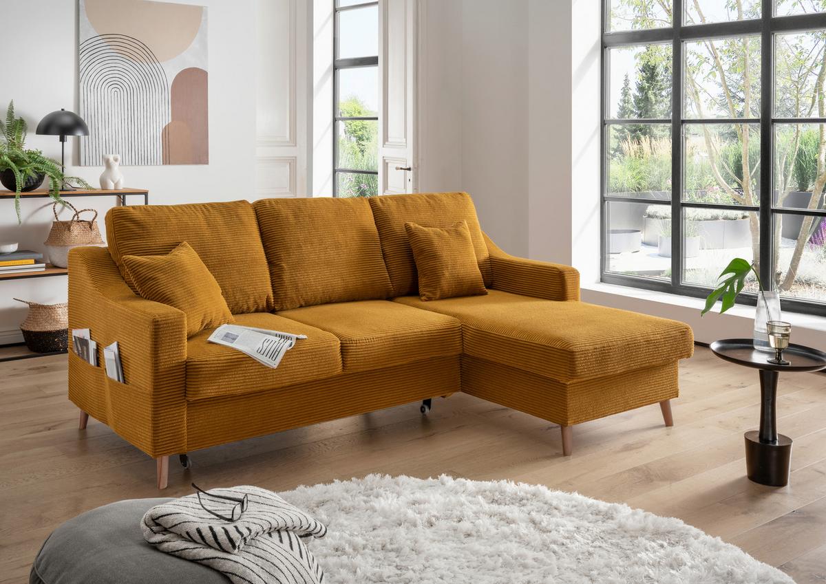 Ecksofa Valentina ca. 228x150 cm Gold Cord - Goldfarben/Naturfarben, Design, Textil (228/150cm) - P & B