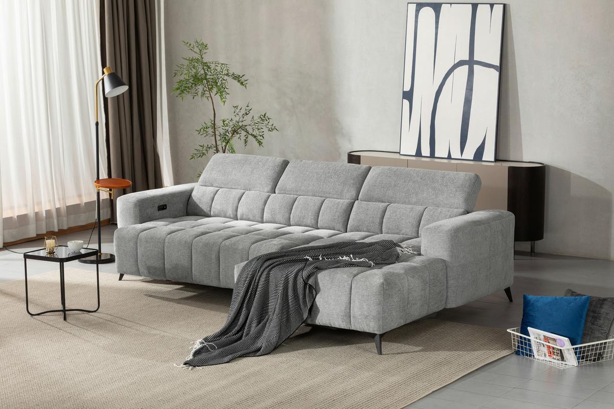 Sedací souprava MELBOURNE, pravá, šedá - šedá/černá, Moderní, kov/dřevo (285/182cm) - Based