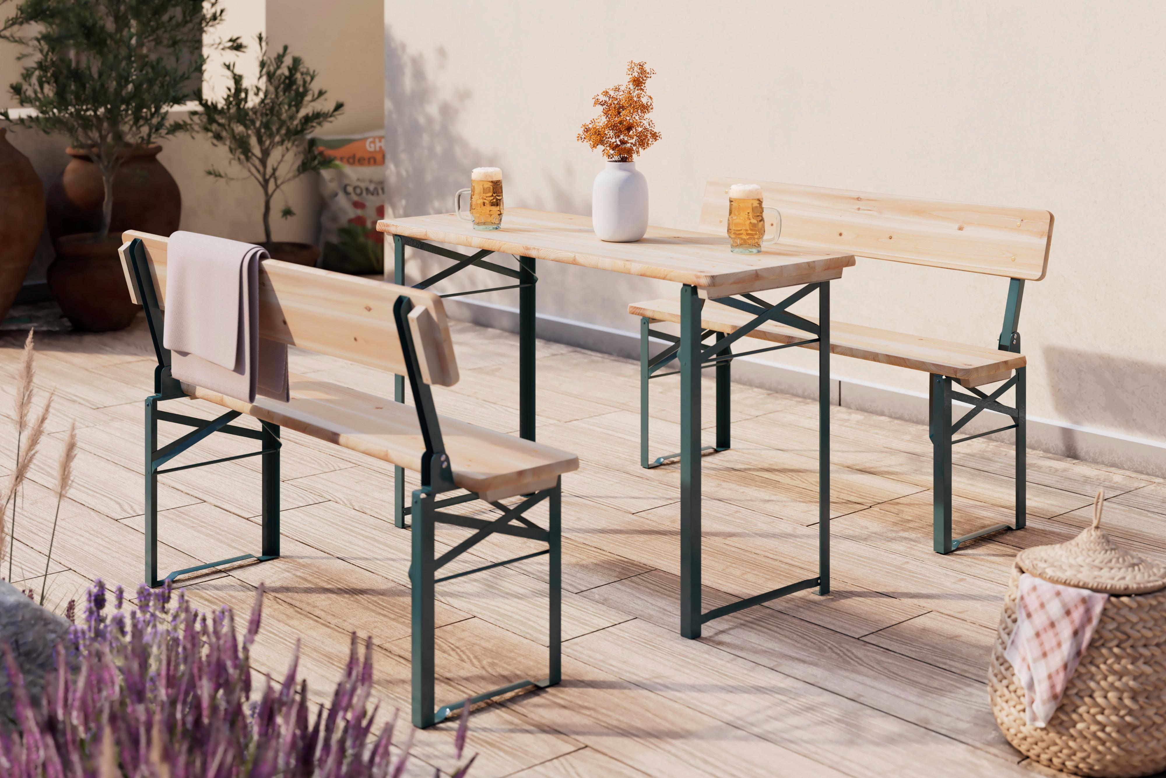Biertischgarnitur 3-Tlg Marco aus Holz/Metall - Schwarz/Naturfarben, MODERN, Holz/Metall (117/117/75/83.5/45/39cm) - James Wood