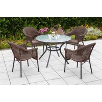 Gartentischgruppe Ravenna 5--Teilig. aus Kunststoffgeflecht - Dunkelbraun/Graphitfarben, KONVENTIONELL, Glas/Kunststoff - Gardenson