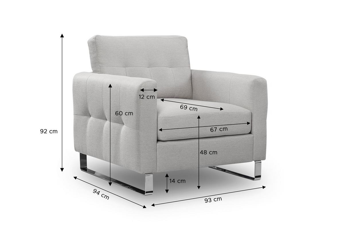1,5-Sitzer Hera Hellgrau B: 93cm - Chromfarben/Hellgrau, Basics, Holz/Textil (93/92/94cm) - MID.YOU
