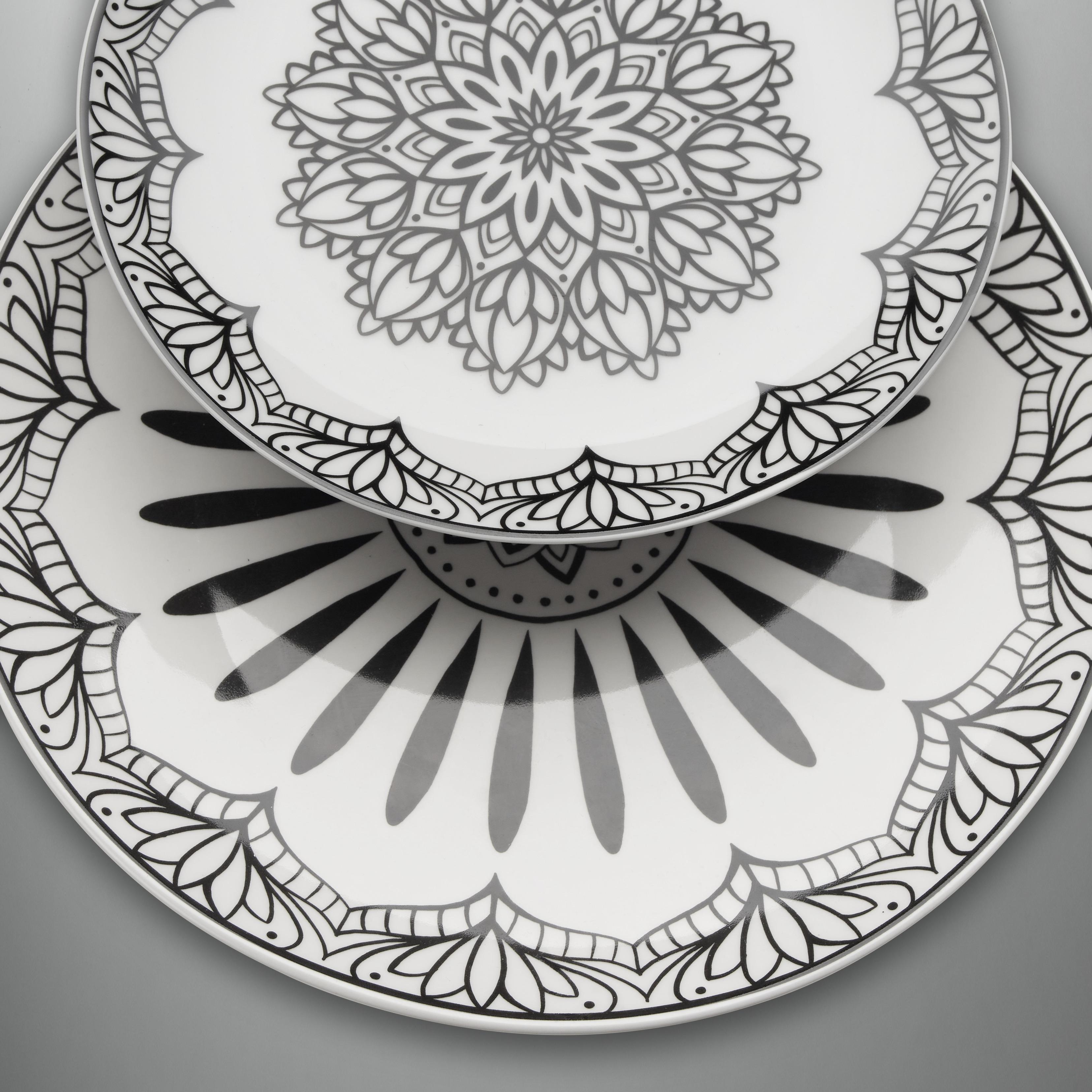 Kombinovaný Servis Mandala Chic, 24-Dielny - čierna/biela, Štýlový, keramika - Premium Living