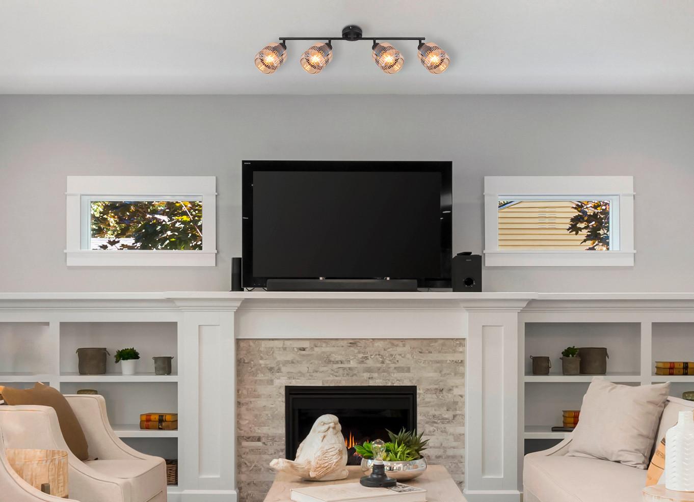 Strahler 4-flammig Verstellbar L: 70,5 Cm - Schwarz, Design, Glas/Metall (70,5/11/25cm) - Globo