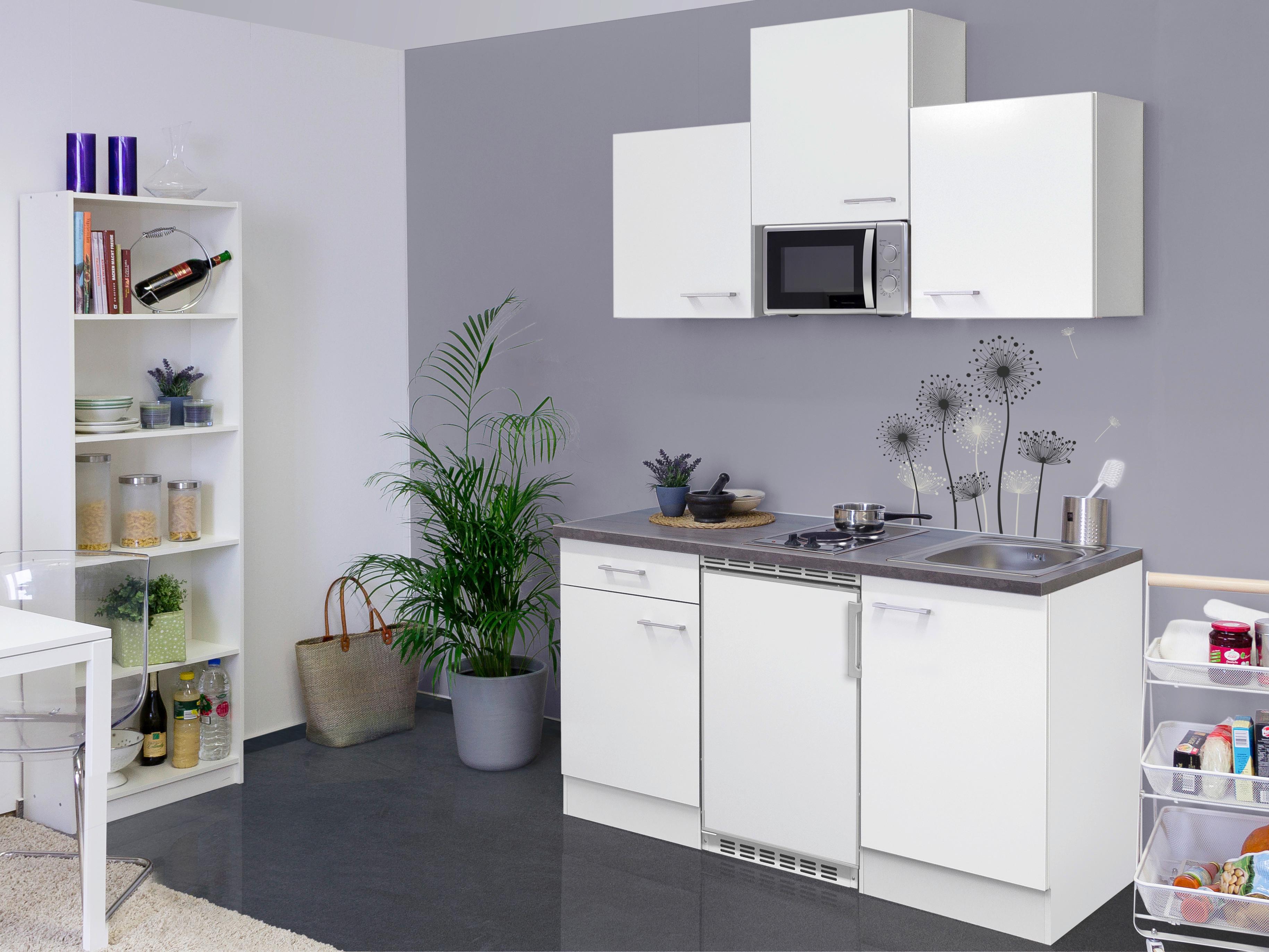 Küchenzeile Lucca mit Geräten 150 cm Weiß - Weiß, KONVENTIONELL, Holzwerkstoff (150cm) - FlexWell