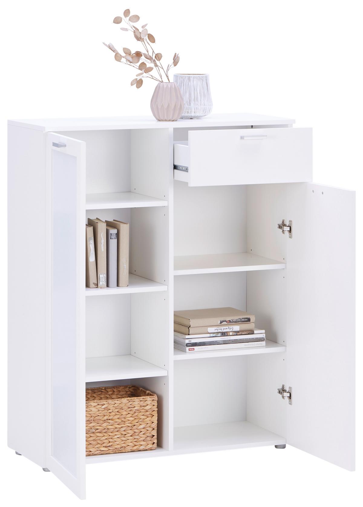 Kommode B: 90 cm Xeno Weiß Dekor - MODERN, Holzwerkstoff (90/115/37cm)
