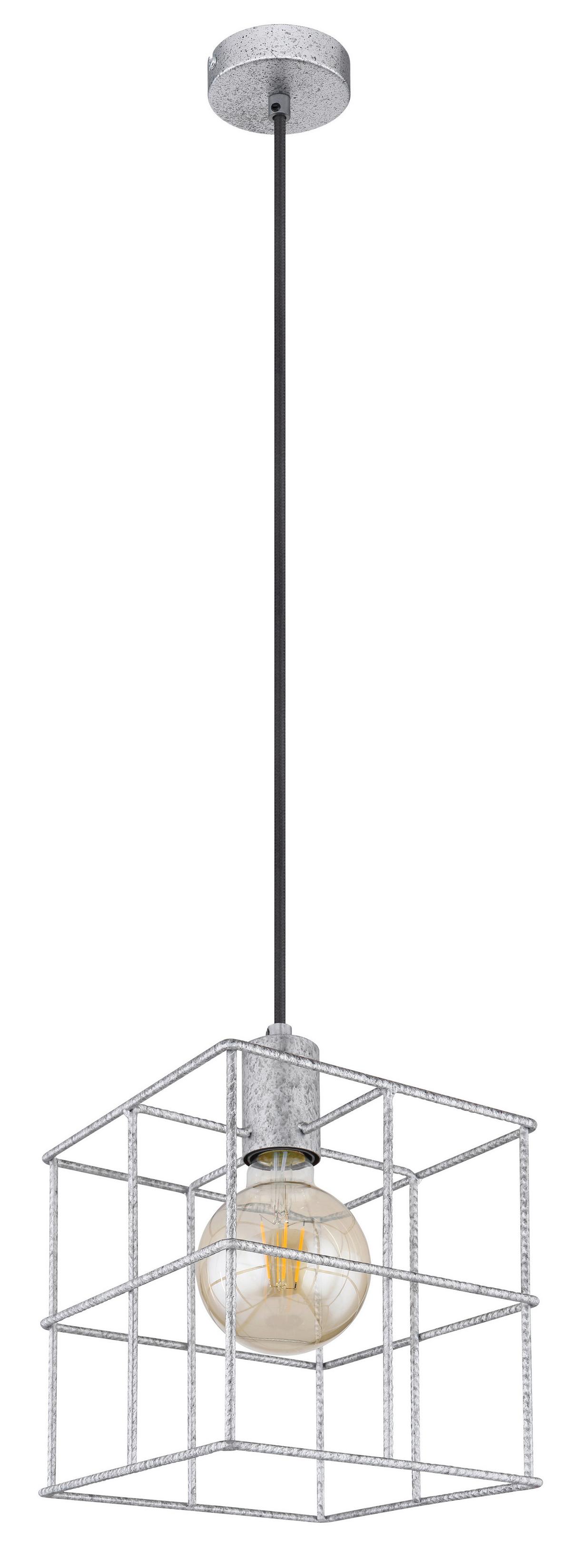 Hängeleuchte H: 150 cm 1-Flammig - Zinkfarben, Design, Metall (20/20/150cm) - Globo