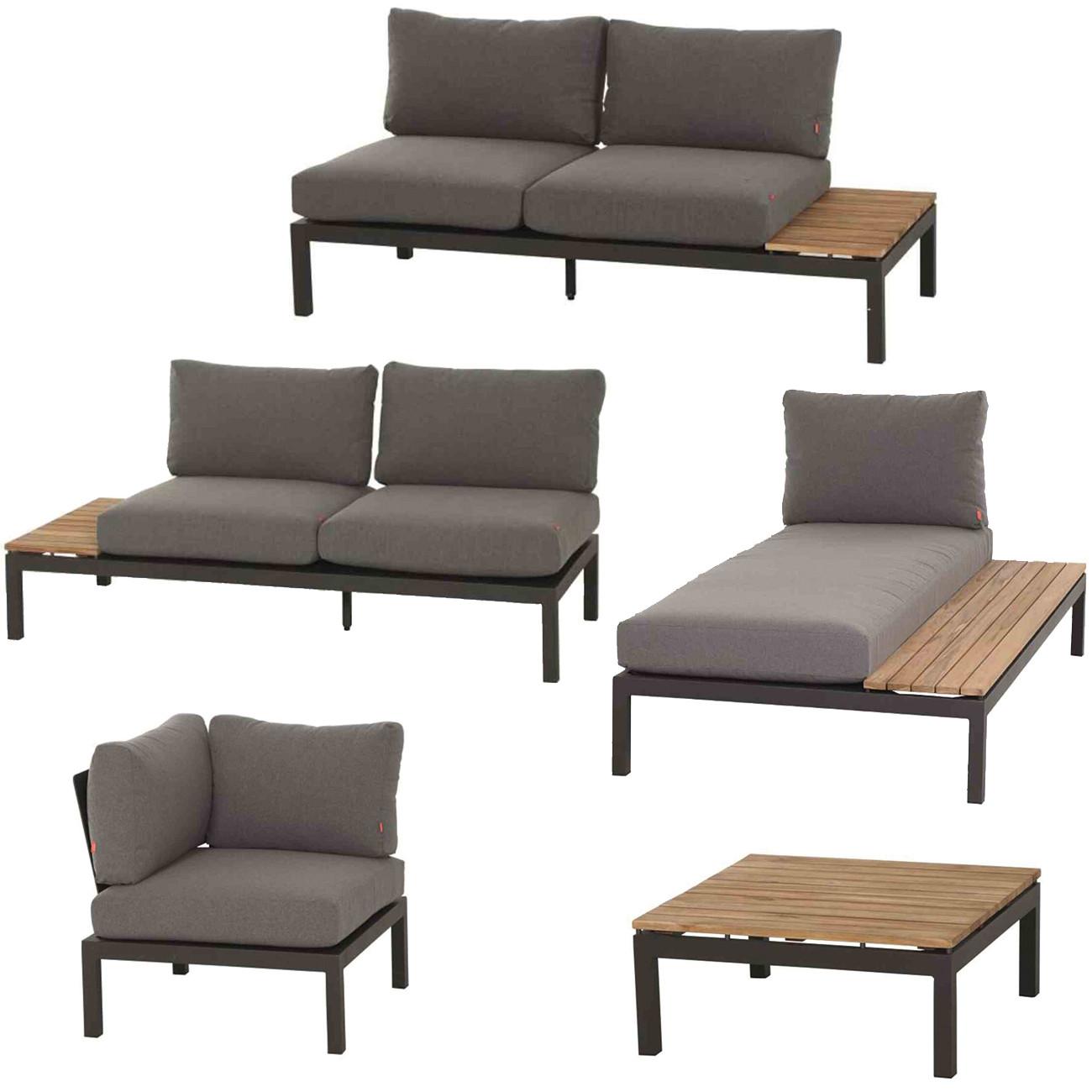 Loungegarnitur 5-Tlg Teakholz/Metall mit Kissen - Anthrazit/Grau, KONVENTIONELL, Holz/Textil (252/84/354cm) - Siena Garden