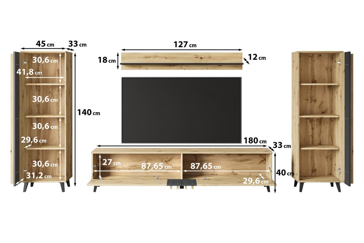 OBÝVACIA STENA HELSINKI 01 - čierna, Trend, kompozitné drevo/plast (270/140/33cm)