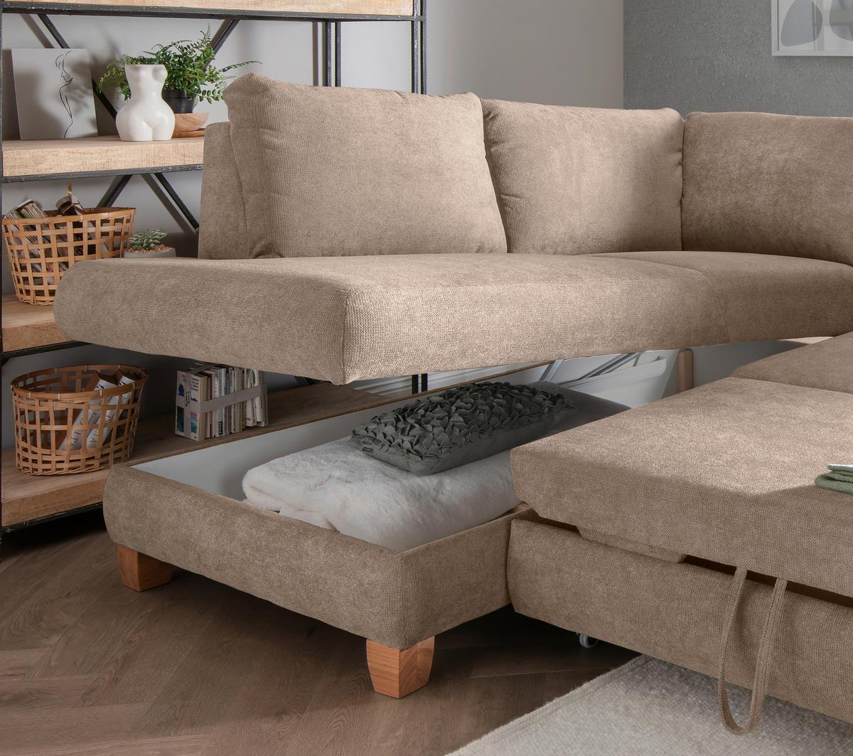 Eckschlafsofa Positano Hellbraun S: 206x261 Cm - Wildeiche/Hellbraun, MODERN, Textil (206/261cm) - Livetastic
