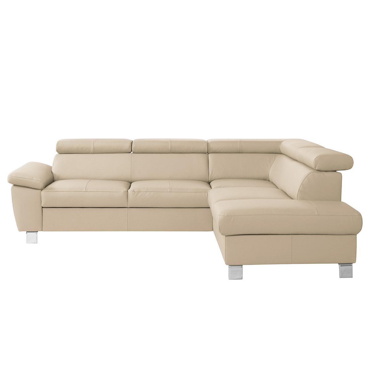 Ecksofa Lugano Teilleder Beige 248x208 - Chromfarben/Beige, Design, Leder/Textil (248/208cm) - Livetastic