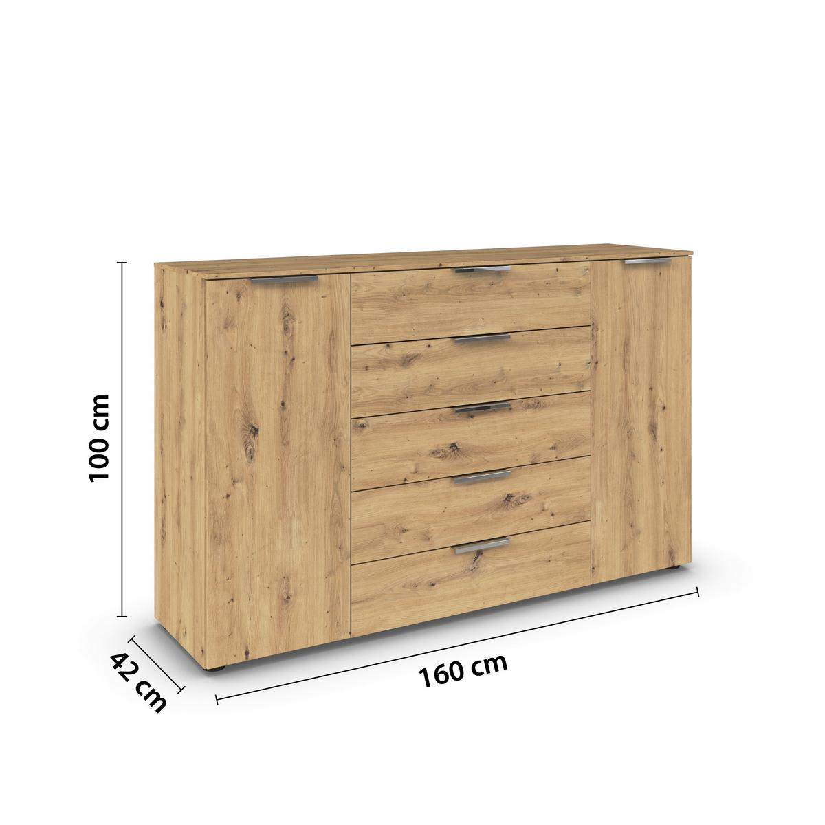Kommode Flipp Eiche Artisan B: 160 Cm - Chromfarben/Schwarz, MODERN, Holzwerkstoff (160/100/42cm) - Rauch Möbel