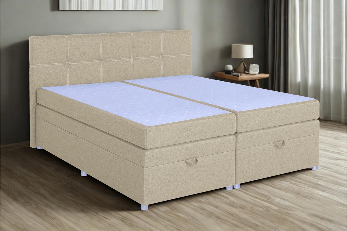 Boxspringbett Royal 180x200 Begie - Chromfarben/Beige, MODERN, Holzwerkstoff/Textil (180/200cm)