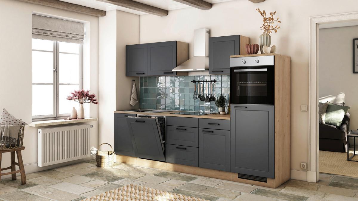 Küchenblock Romeo Eiche/anthrazit B: 280 Cm - Eichefarben/Anthrazit, Basics, Holzwerkstoff (280cm) - FlexWell