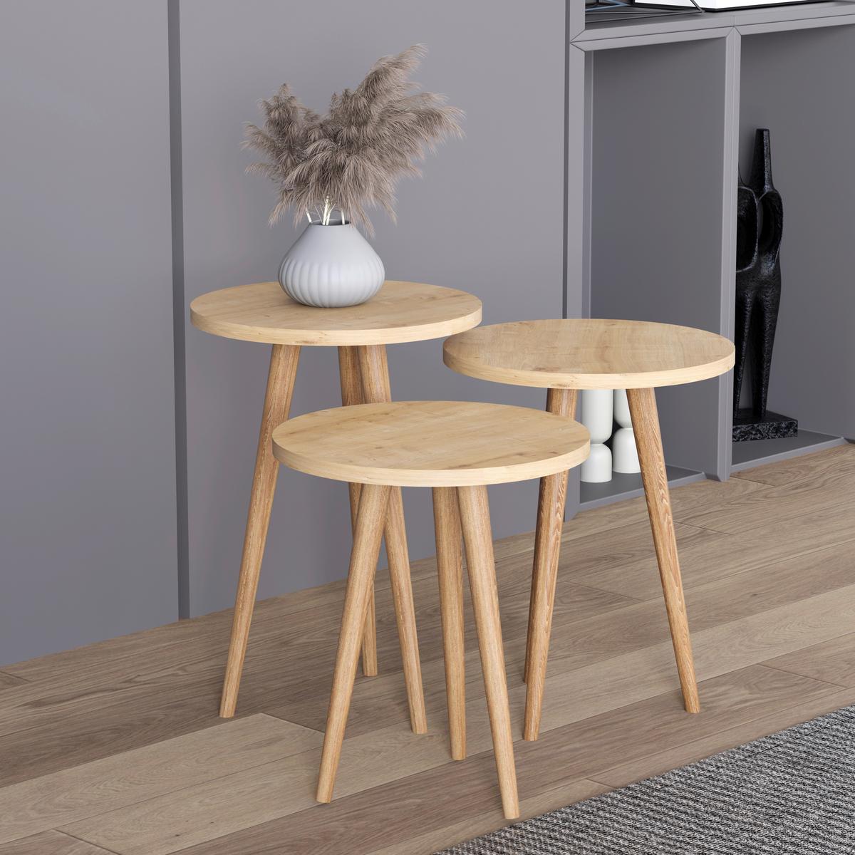 Beistelltischset Barilo Honigeiche Dekor 3-teilig - Honigeiche, Design, Holzwerkstoff (34/34/42-47-52cm) - MID.YOU