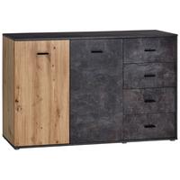 Kommode B: 143 cm Tim, Betonoptik dunkel/Eiche Dekor - Eichefarben/Alufarben, MODERN, Holzwerkstoff (143/90,2/38cm)