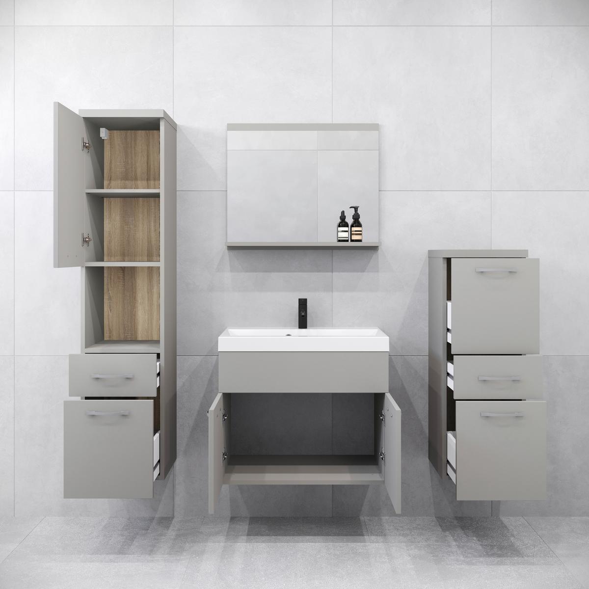 Badezimmer Albapallad 5-Teilig Hellgrau B: 120 cm - Hellgrau/Weiß, LIFESTYLE, Keramik/Holzwerkstoff (120/132,8/30,2cm) - P & B