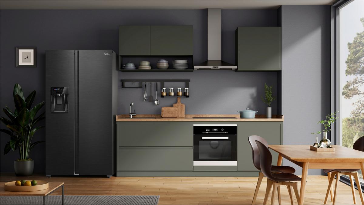 Side-By Side Mdrs761myc45, 376 Liter - Schwarz, Basics, Kunststoff/Metall (91cm) - Midea